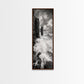 Crashing Surf, Tall Sea Stack, Rugged Coast, Framed Canvas Print, Moody Ocean Wall Art, Bathroom Decor, Black and White Seascape